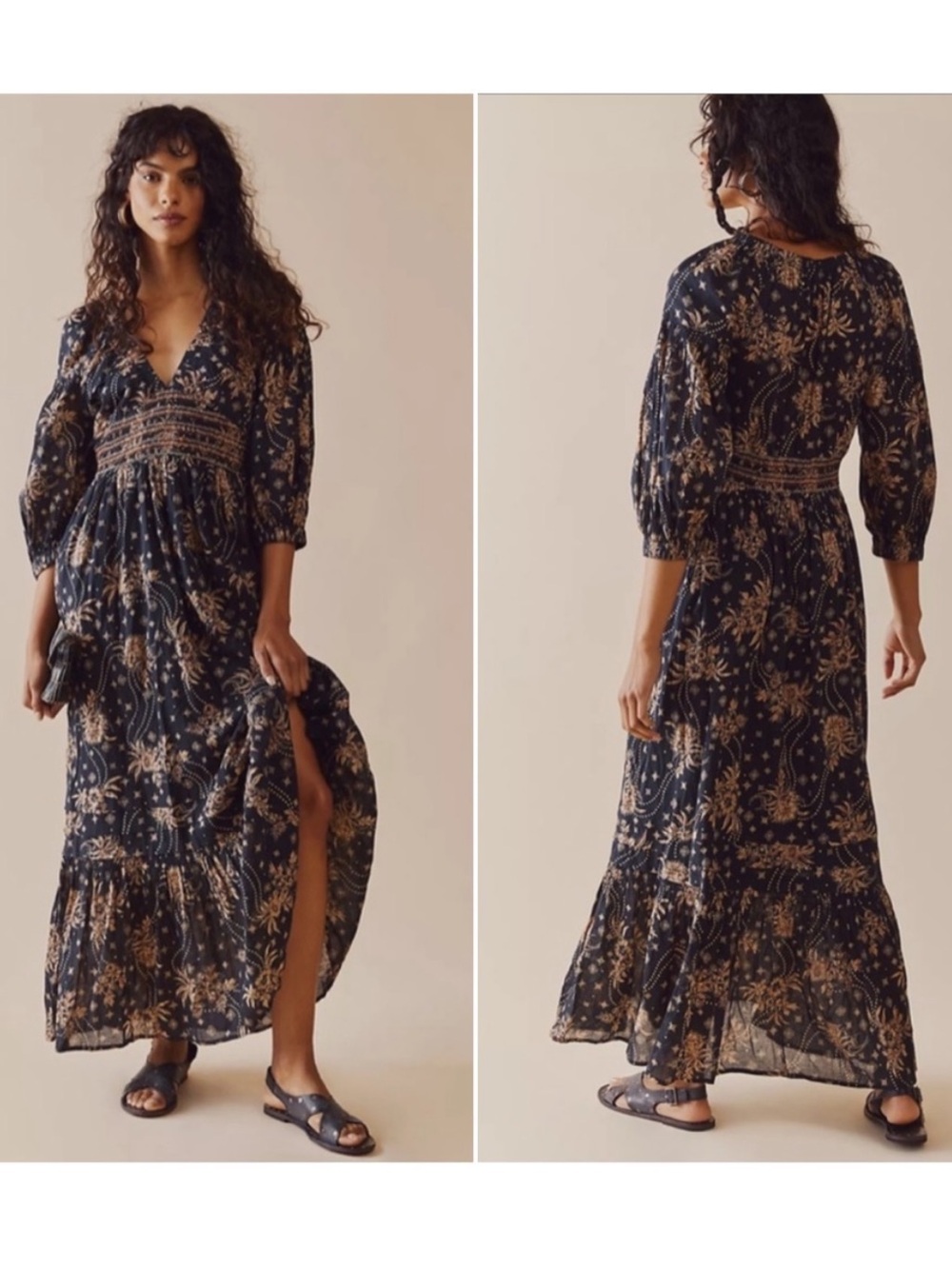 Free People Golden Hour Bohemian Floral Maxi Dress Size Small Coastal Vacation